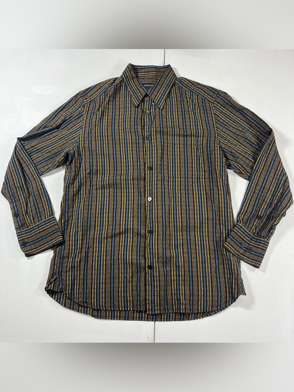 Jhane Barnes Shirt Long Sleeve Button Down Silk Blend Multicolor Striped Men’s M